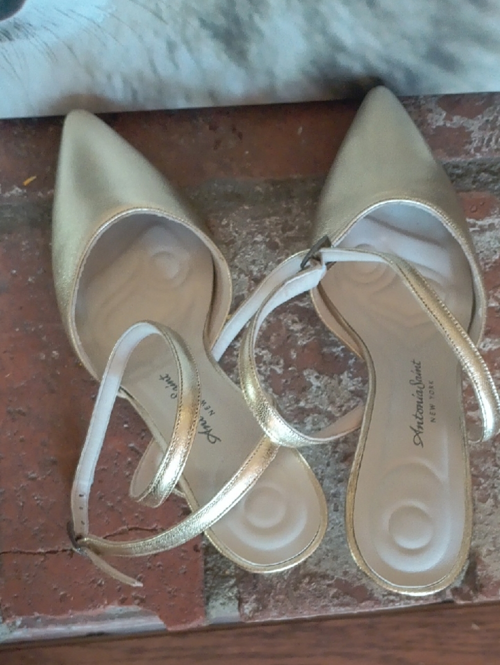 Metallic Gold Pointed-Toe Slingback Heels - Picture 5 of 12